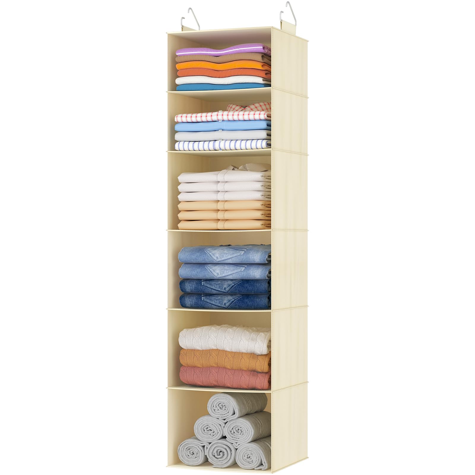 Lifewit 6 Tier Beige Hanging Closet Wardrobe Storage Organiser, 1 Pack