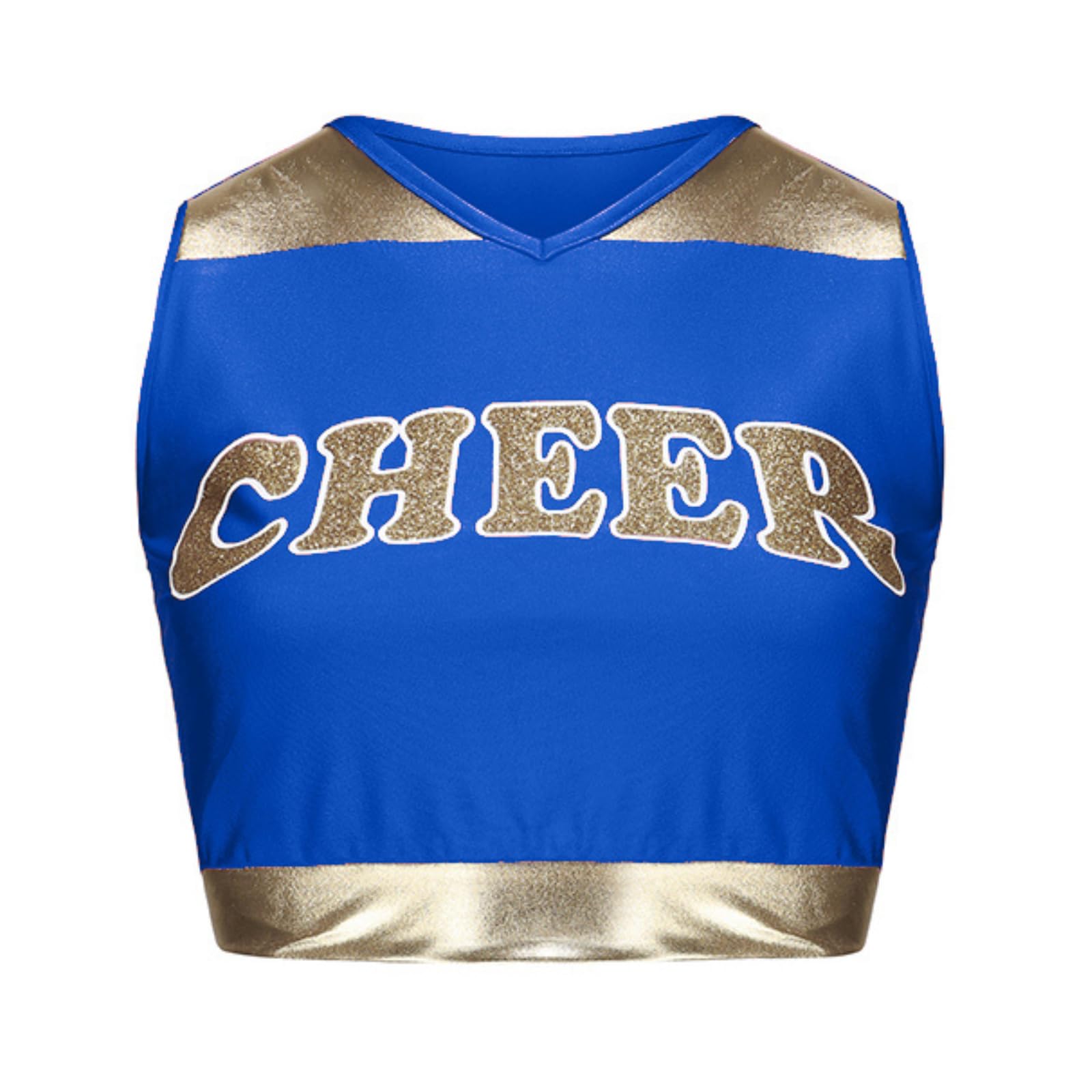 maxToonrain Girls Cheerleader Costume Shiny Gold Accents 3 PCS Kids Cheerleader Outfit with Pom Poms, Top - Image 4