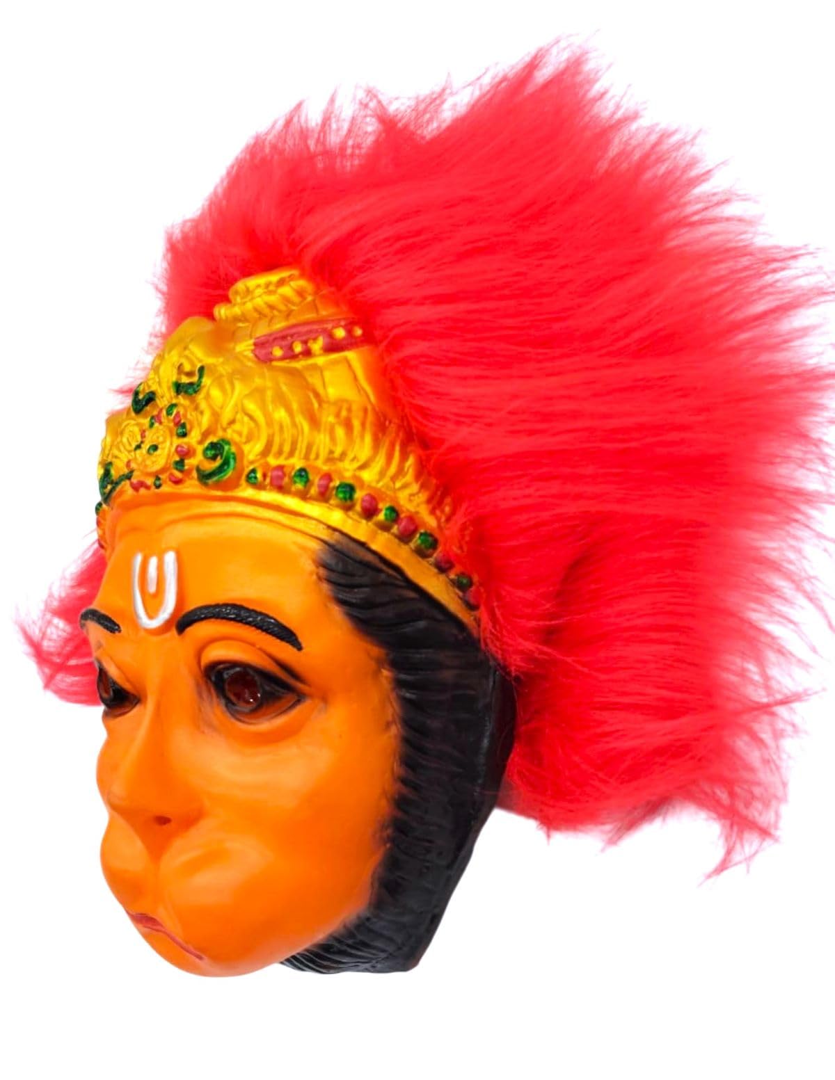 BookMyCostume Hanuman Ji Face Mask with Crown Design & Red Faux Hair – Rubber Devotional Mask for Ramayana Plays, Festivals & Fancy Dress | Fancy Dress Accessory For Role Plays | Adult 1