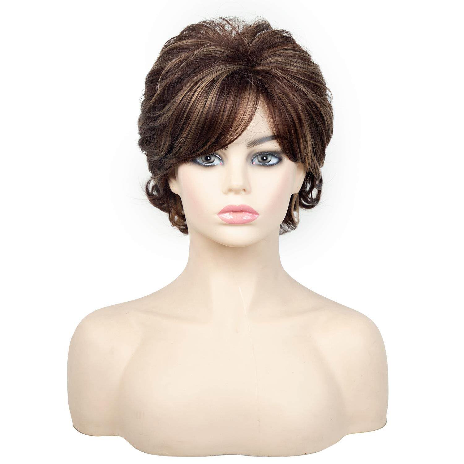 Lizhuzhuzs28 Wigs Brown gold dyed short curly wig for women, natural fluffy texture, hair perm, daily commuting Hair Extensions