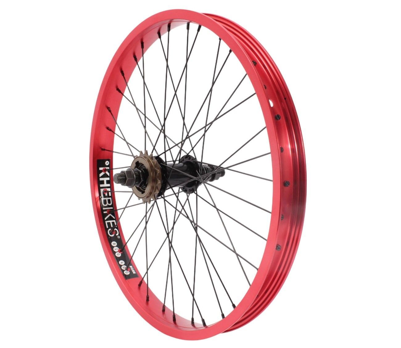 KHE Prism BMX Rear Wheel 20" Red Anodized 14mm Axle 16T Freewheel Sprocket 38mm Rim Width