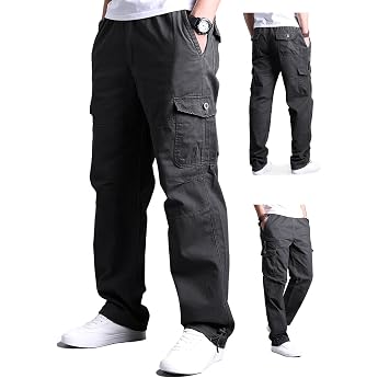 Aotoyou Cargo Trousers Men's Cotton Cargo Trousers Long Leisure Trousers Outdoor Trousers Hiking Trousers with 7 Pockets and Elastic Waist