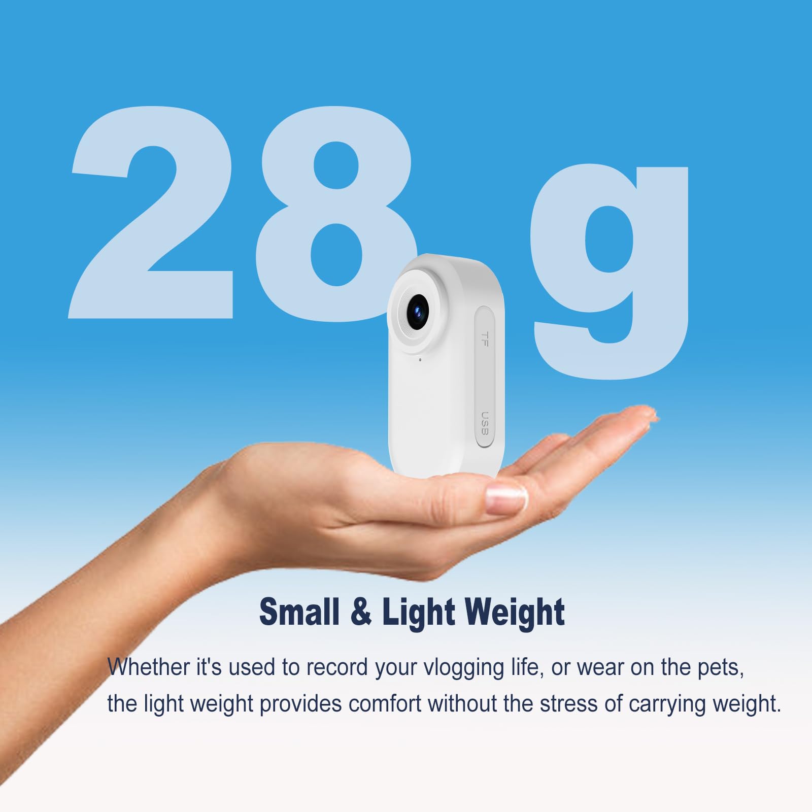 YDI Mini Caméra Portable 1080P pour Corps/Sports/Animaux, Double Batterie avec Magnétique Compartiment de Chargement de Batterie, Collier de Chien, Carte 32G (Blanc)