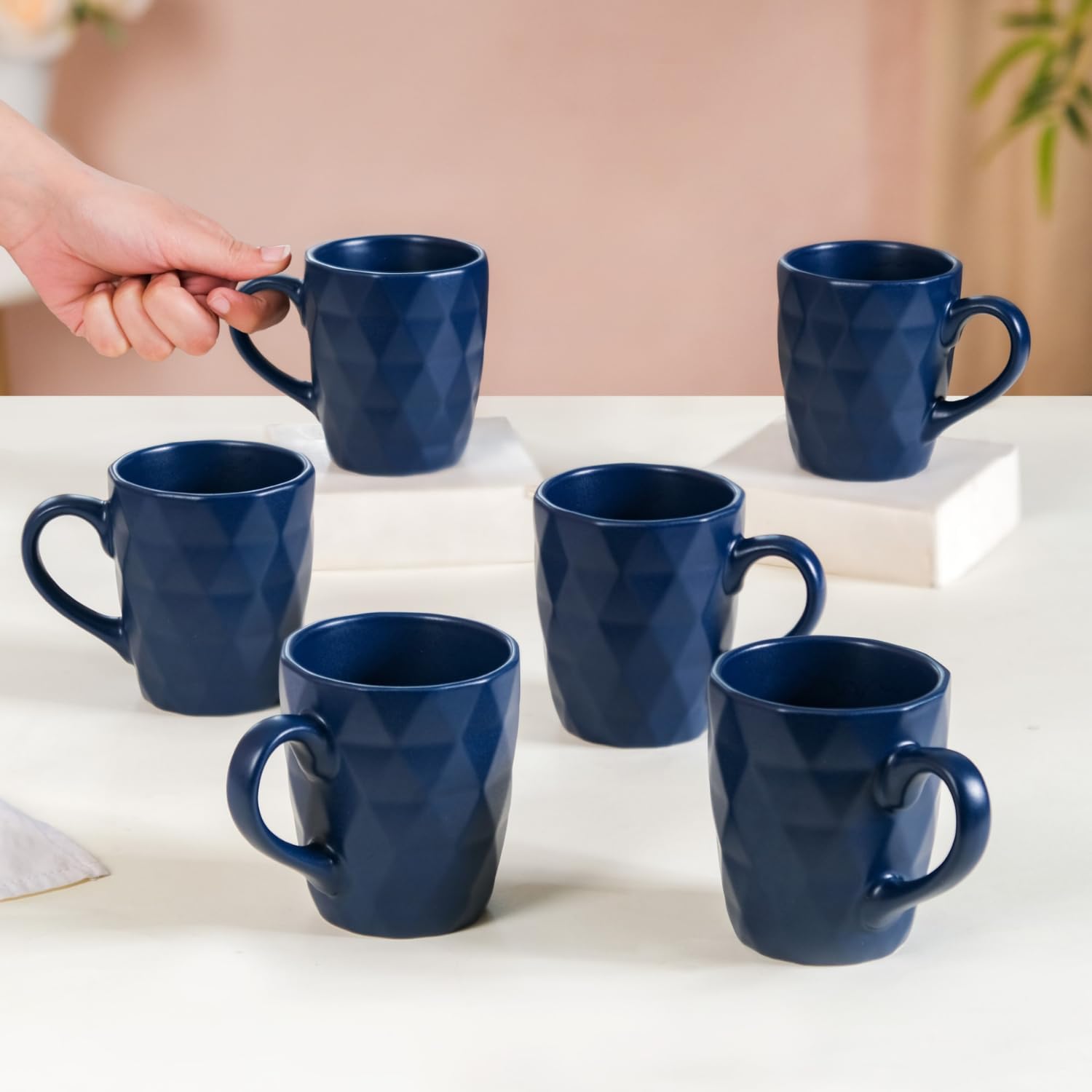 Nestasia Coffee Mug Set of 6(220 ml) | Microwave & Dishwasher Safe Tea & Coffee Mugs with Textured Finish | Ideal for Gifting (Textured Navy Blue)-image-29