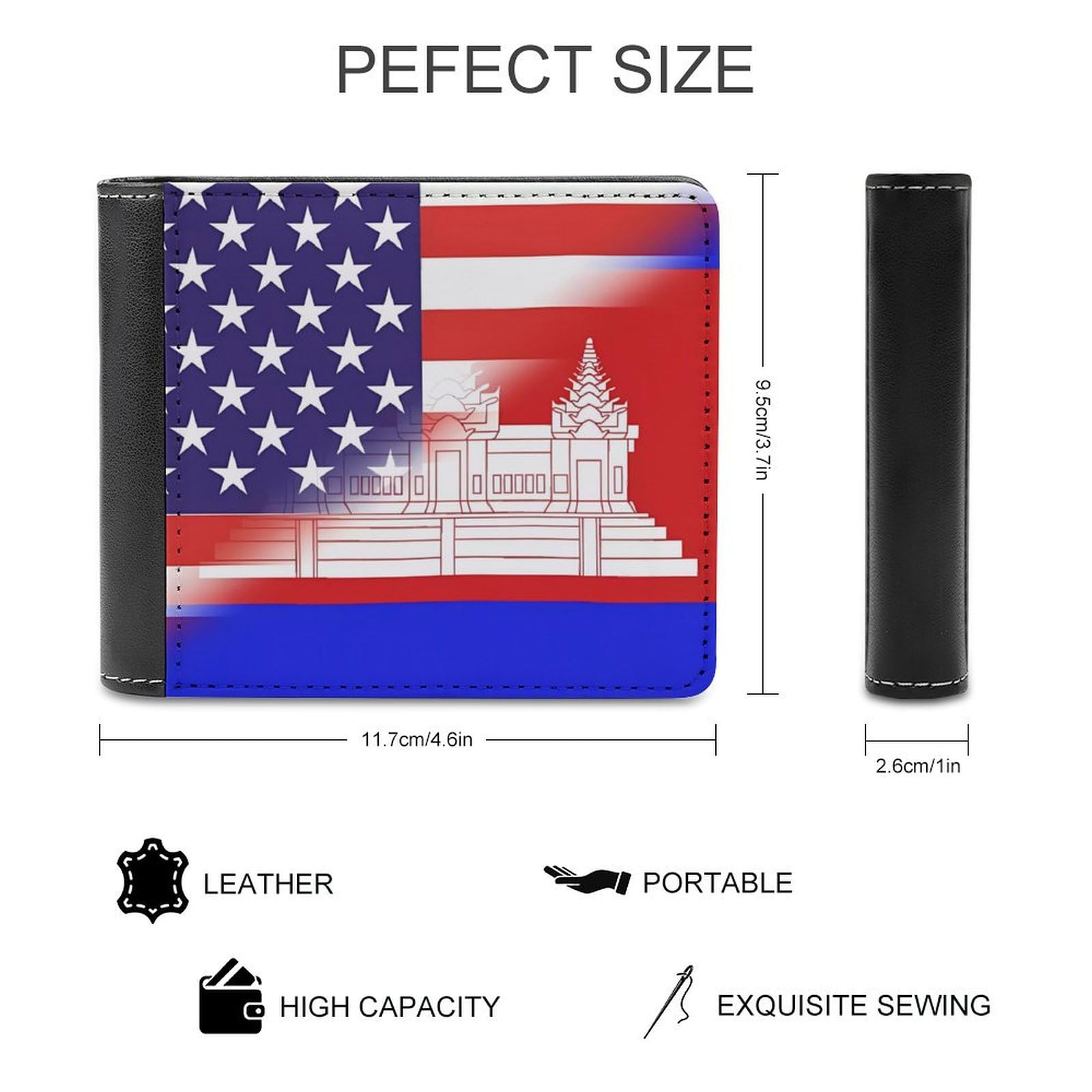 U.S. Cambodian Flag Funny Men's Slim Bifold Wallet with Multiple Card Slots Front Pocket Purse
