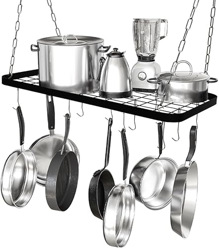 Miniatura 1 de J JACKCUBE DESIGN MK397C - Estante para ollas de techo, 33 pulgadas, para colgar en la pared, con 12 ganchos, organizador de utensilios de cocina