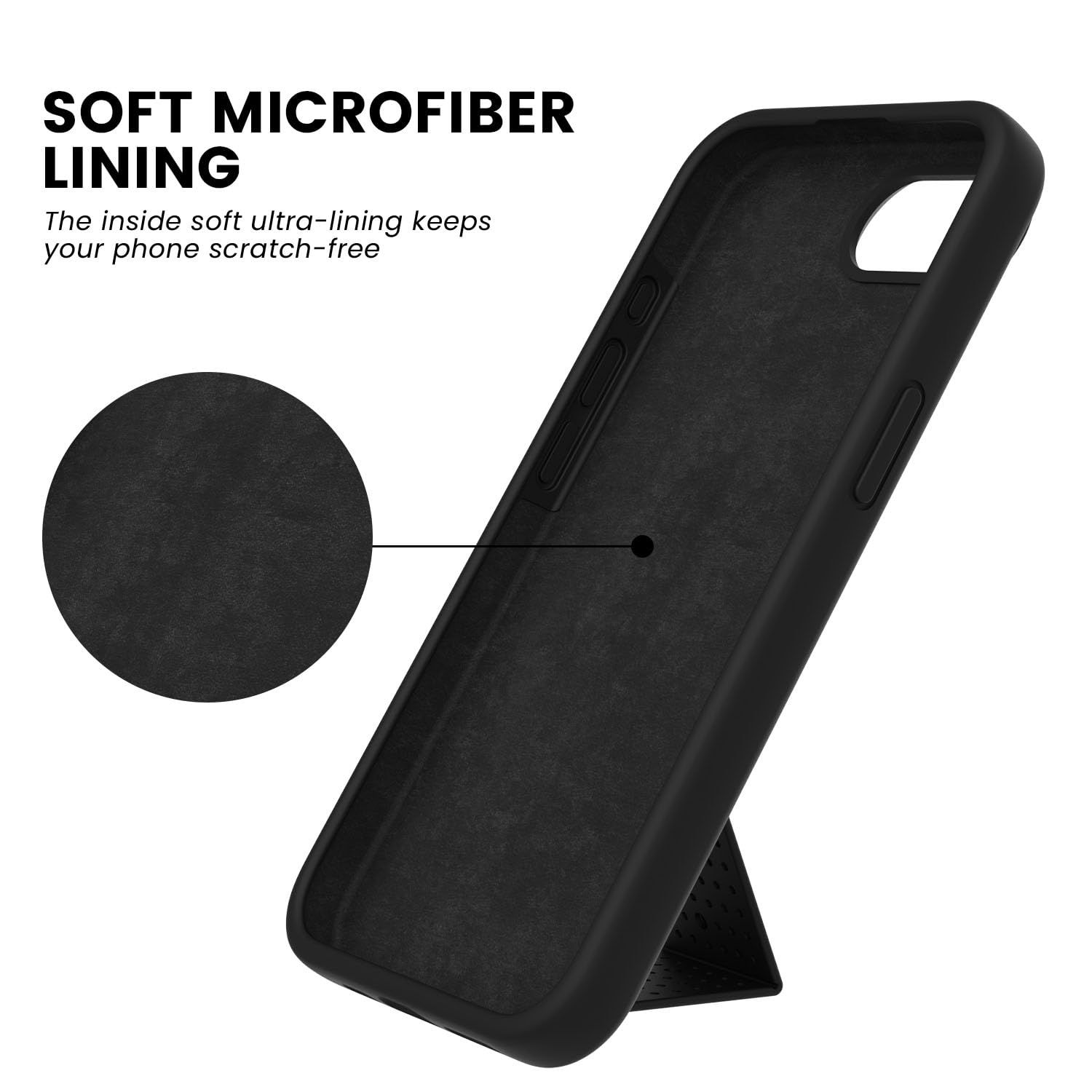 LAUDTEC - Funda de silicona compatible con iPhone 16E, soporte vertical y horizontal, correa de mano de metal, funda flexible de silicona líquida suave para iPhone 16E (negro)