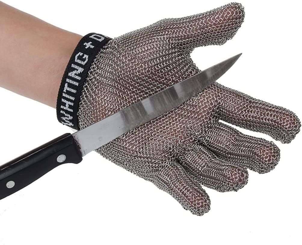CukUJH Anti-cut Gloves Stainless Steel Cut Resistant Gloves, Chef Butcher Safety Work Chain Armor Gloves, General Purpose Metal Gloves For Left And Right Hands(Large)