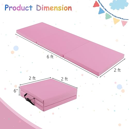 Miniatura 8 de Giantex Colchoneta de gimnasia de 6 x 2 pies, tapete plegable de 2 pulgadas de grosor con cierre de gancho y bucle, tapete de gimnasio plegable con
