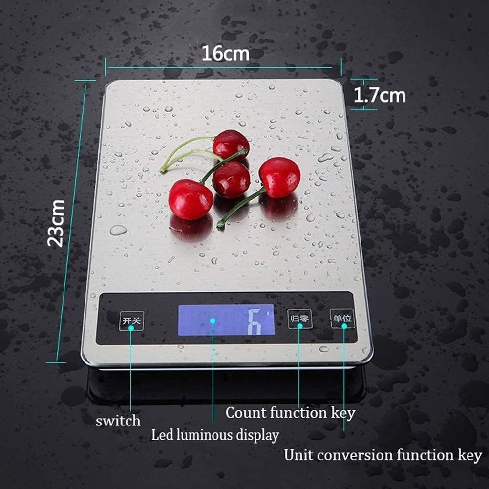Wagi do żywności Wlectronic Cyfrowe Wagi Kuchenne, Wysoka Precyzja 1g Kuchnia Kuchenna Waga Przenośna Elektroniczna Waga 5 kg 10 kg 15 kg Ładowanie USB Wagi (Kolor: B