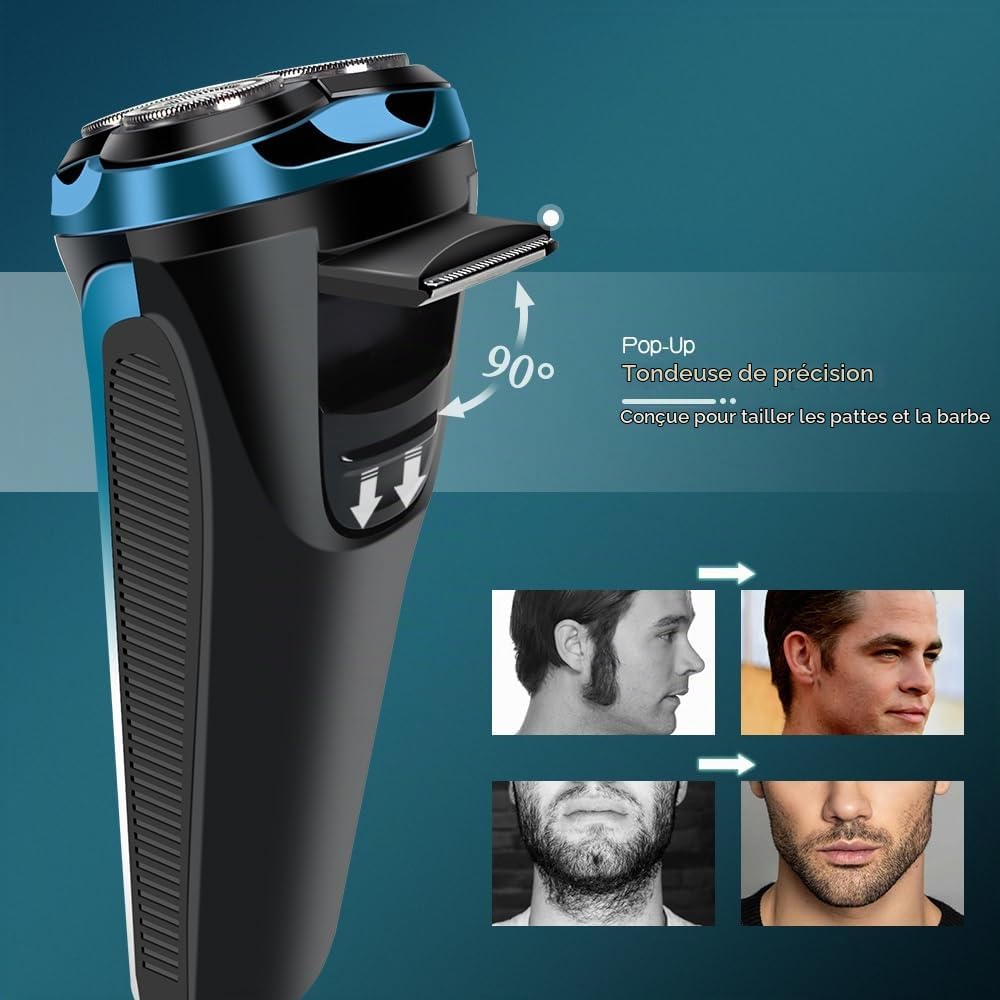 Amurhey Rasoir Électrique Homme Wet & Dry- 3 Lame/Chargeur/housse de voyage