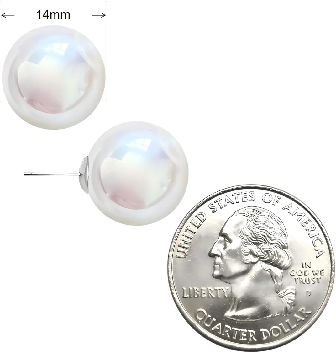 White Faux Pearl Stud Earrings, S925 Silver Posts Hypoallergenic for Women