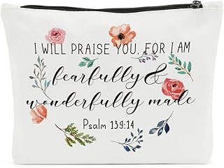 Christian Gifts for Women, Inspirational Makeup Bag, Bible Verse Religious Gift Scripture Quotes Christmas Birthday Gifts for Friend, Sister, Mom, Daughter, Psalm 139:14 I Will Praise You for I Am