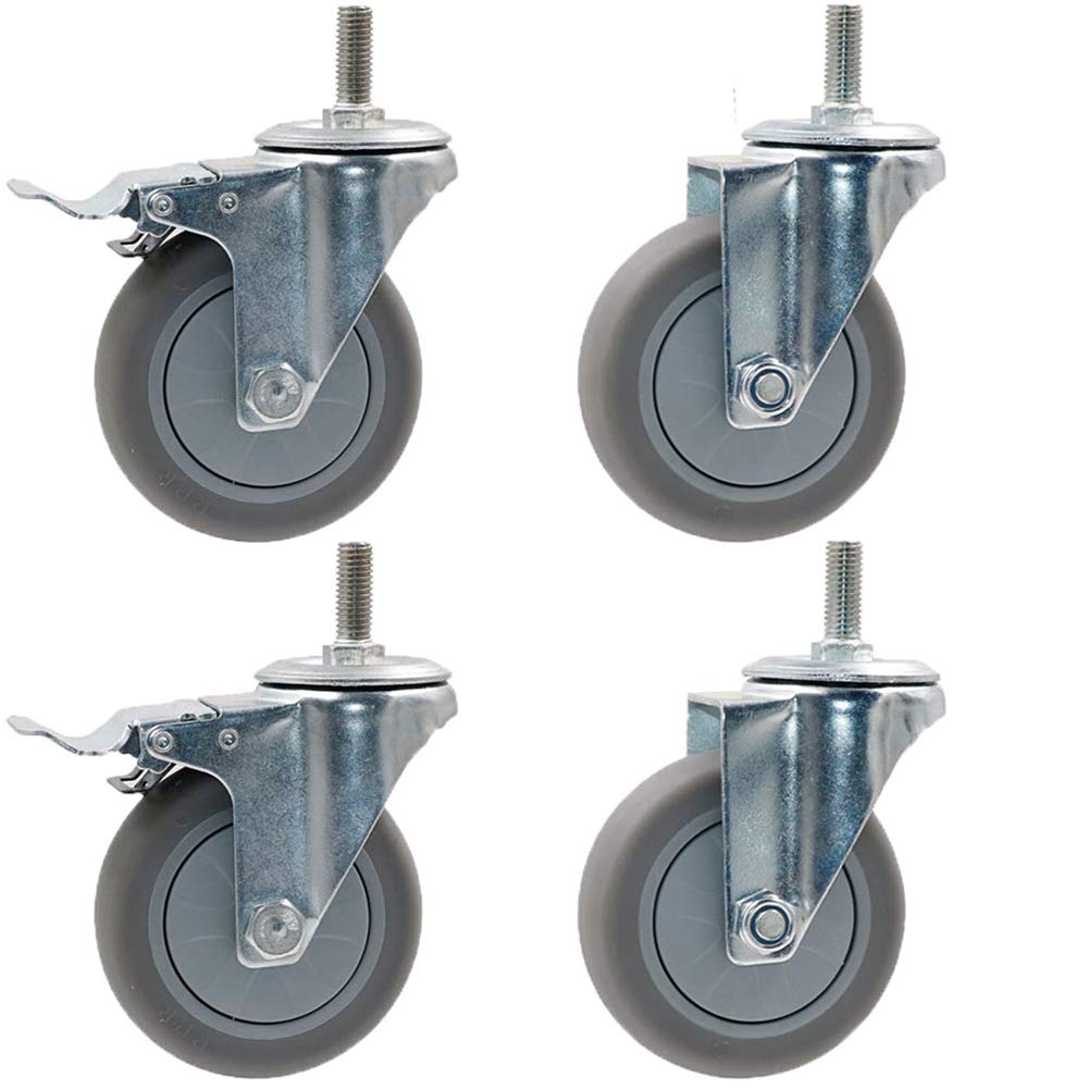 Castor 3''/4''/5'' Rubber Casters Thread M12 Heavy Duty 300-400Kg Wheels For Hospital Furniture Castors Swivel With Brake Silent Tpr Double Bearing For Sofa Bed Workbench 4 Pcs