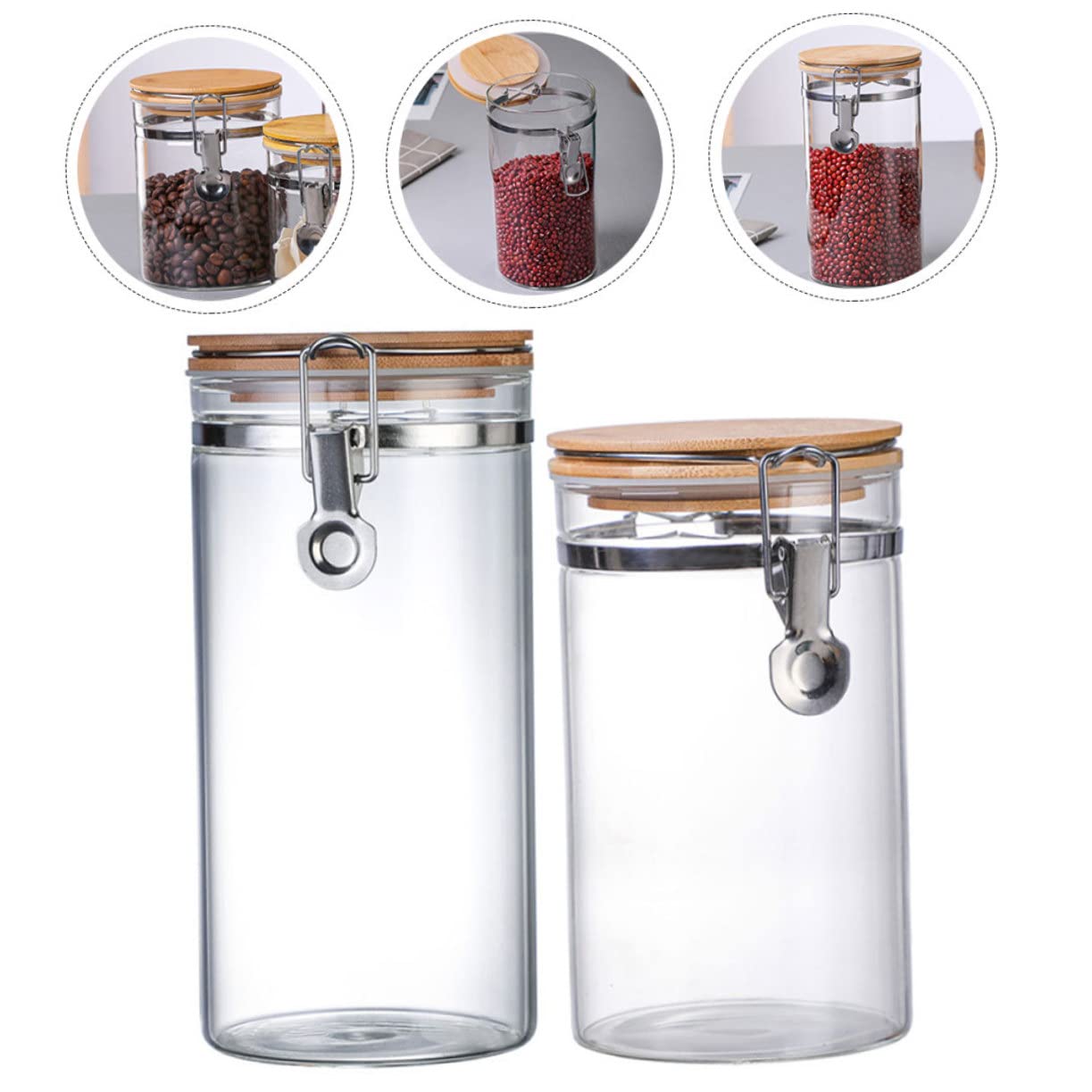 Alipis Luftdichte Vorratsgläser Holz 2 Stück aus Glas und Edelstahl | 1140 Ml und 1280ml, Durchsichtiges Design, für Lebensmittel und Mehl in Küche