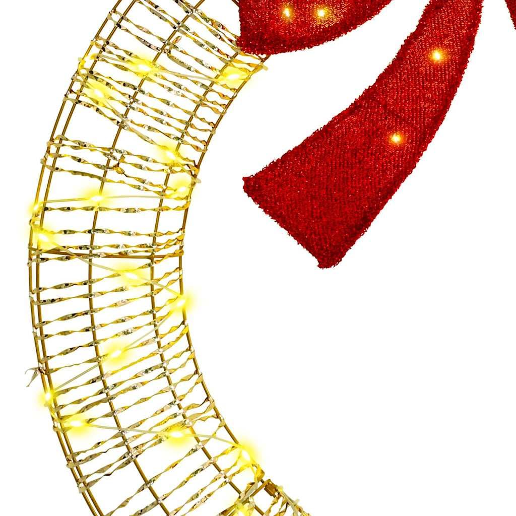 Couronne avec 80 LED blanc chaud PET 91 x 91 x 9 cm avec grand nœud et bande LED USB pour décoration d'arbre de Noël, décoration festive intérieure et extérieure, éclairage de l'Avent