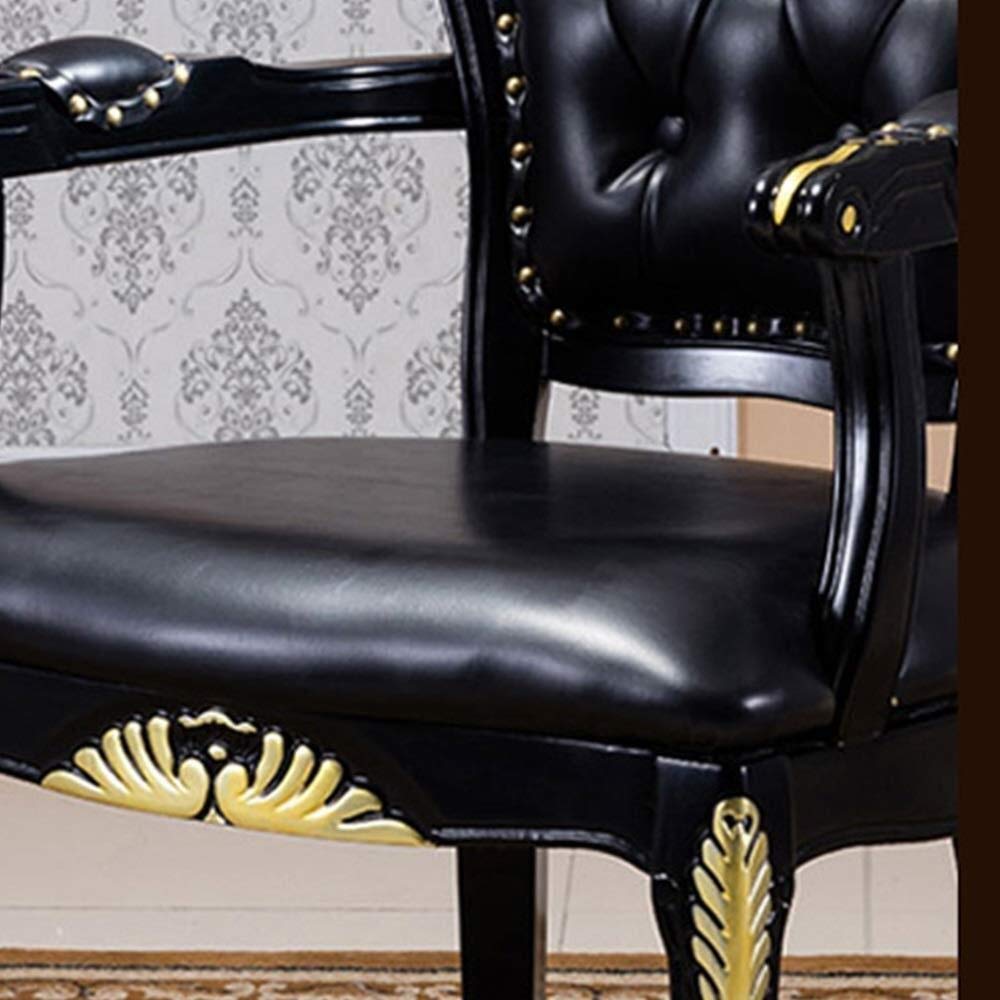 Amazon｜ダイニングチェアブラックレザー彫刻が施された木製の背もたれ