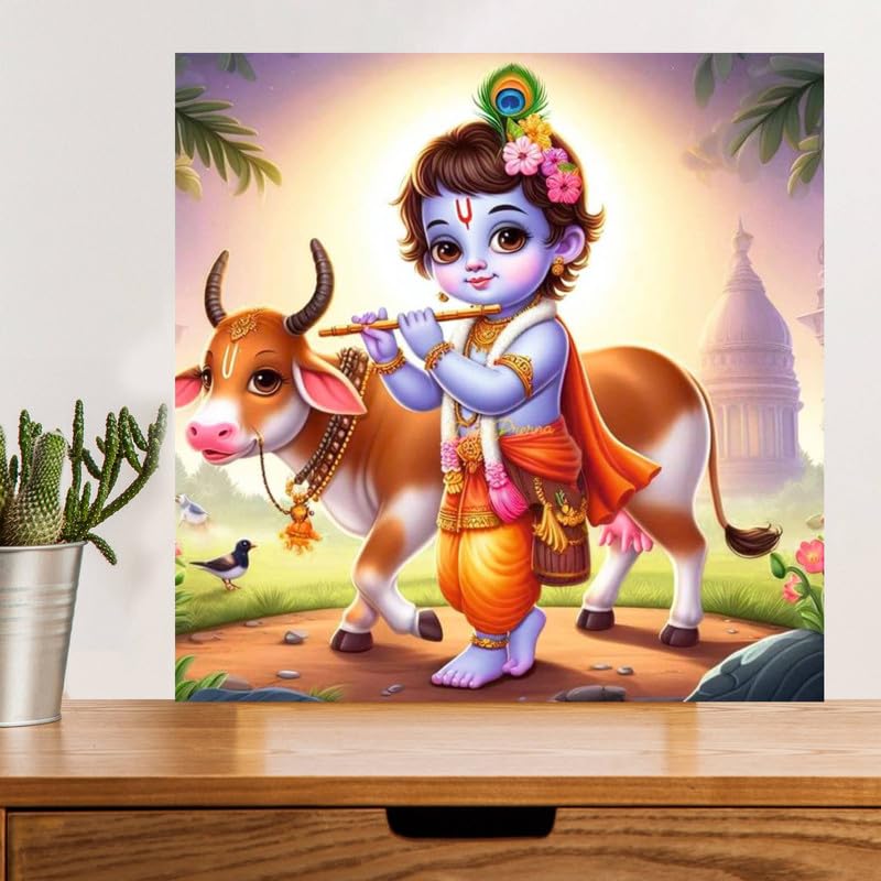 Image of British Terminal Cute little Bal Gopal Baby God Krishna| Kanha Ji | Laddu Lord Makhan Chor Painting Religious Poster for Pregnant Women for wall (matt thin vinyl,sticker,multicolor,unframed)| bj237
