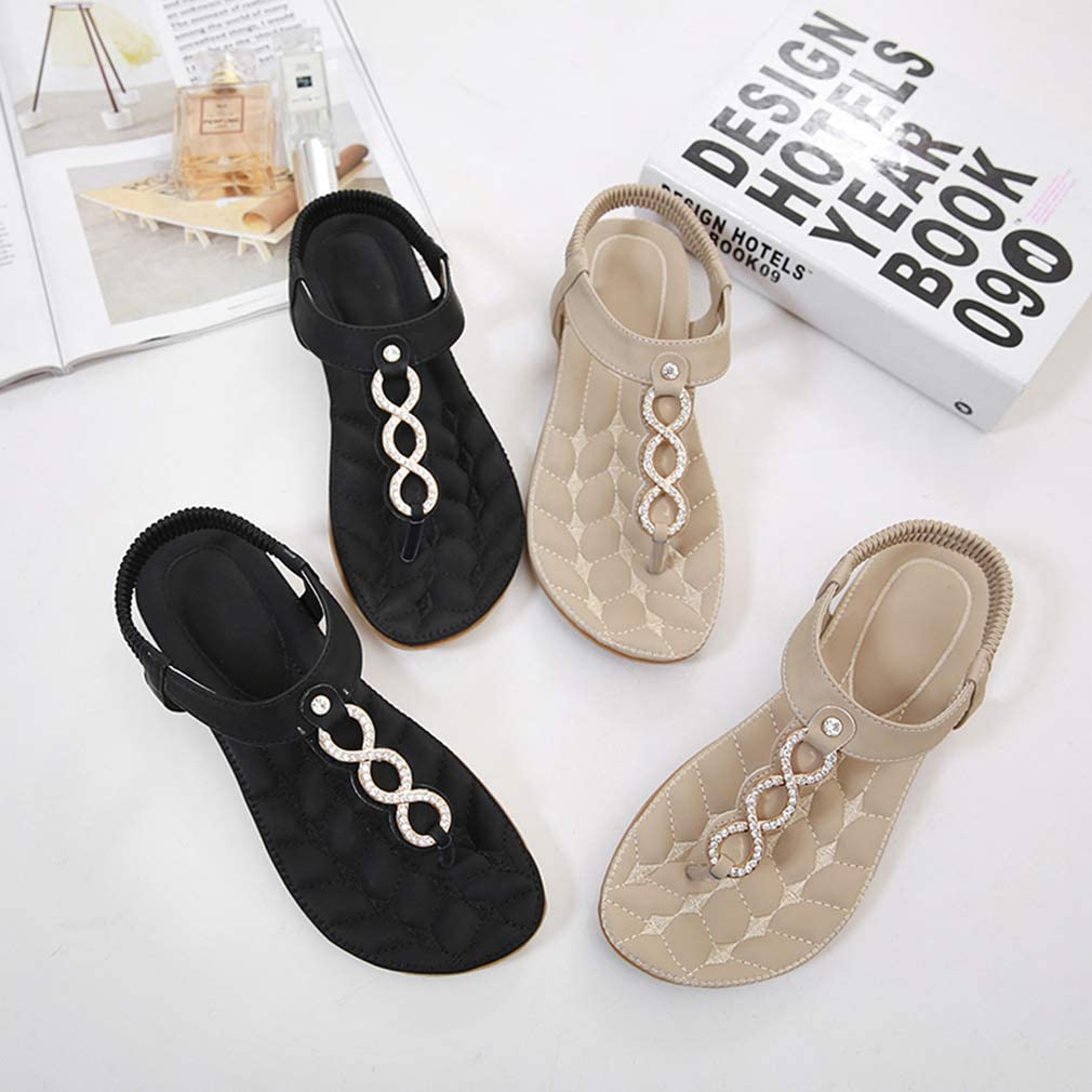 Sandalias Mujer Verano Planas Comodas Bohemio Sandalias de Playa Punta Abierta Clip Toe Pisos Cómodo Elástica Casual Zapatos 36-41 EU