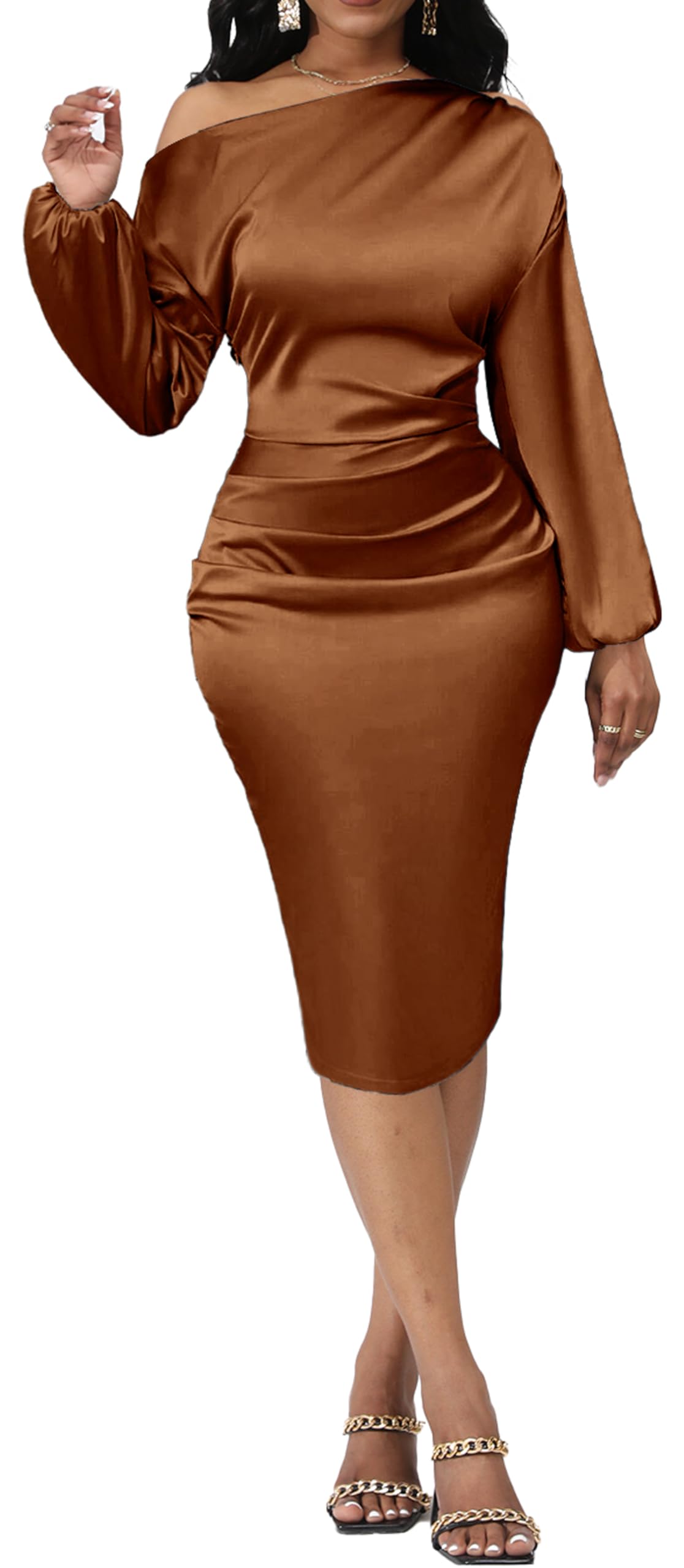 Yiershu Women's Sexy Fall Off Shoulder Bodycon Dress Elegant Long Sleeve Formal Cocktail Party Midi Maxi Dresses