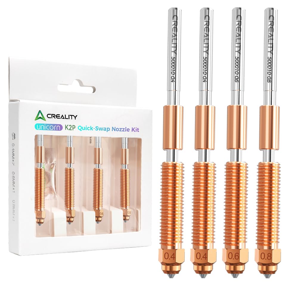 Creality K2/K2 Pro/K2 Plus/Hi Combo Nozzles 0.4mm, 0.6mm, 0.8mm, 3D Printer Accessory Kit, Unicorn Quick-Swap Nozzle with Titanium Alloy Throat, Copper Alloy and Hardened Steel for 3D Printer