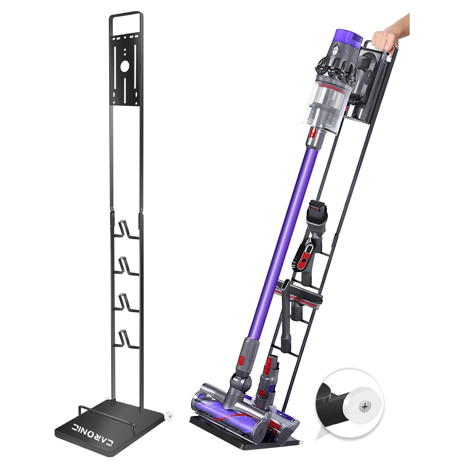 Vacuum Cleaner Stand Holder with Wheels Compatible with Dyson V15 V11 V10 V8 V7 V6 Dreame T30 T20 V12 V11 V10, No Wall Drilling, Durable Metal Holder in Sleek Black (Large)