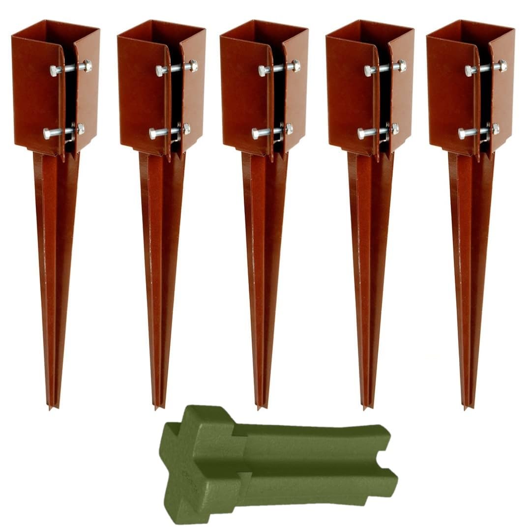 Silver Star® 75mm (3") Industrial Fence Post Spike Support 600mm Long Drive Down Post Spike (Includes Driving Tool) (5)