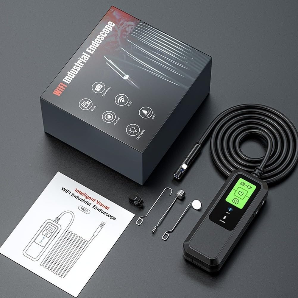 Cámara endoscópica industrial de 8 mm, doble lente, 2 MP, HD, WiFi, IP67, resistente al agua, con 6 luces LED para inspección de tuberías, 2-10 cm, 850 mAh, para batería negra (10 m)