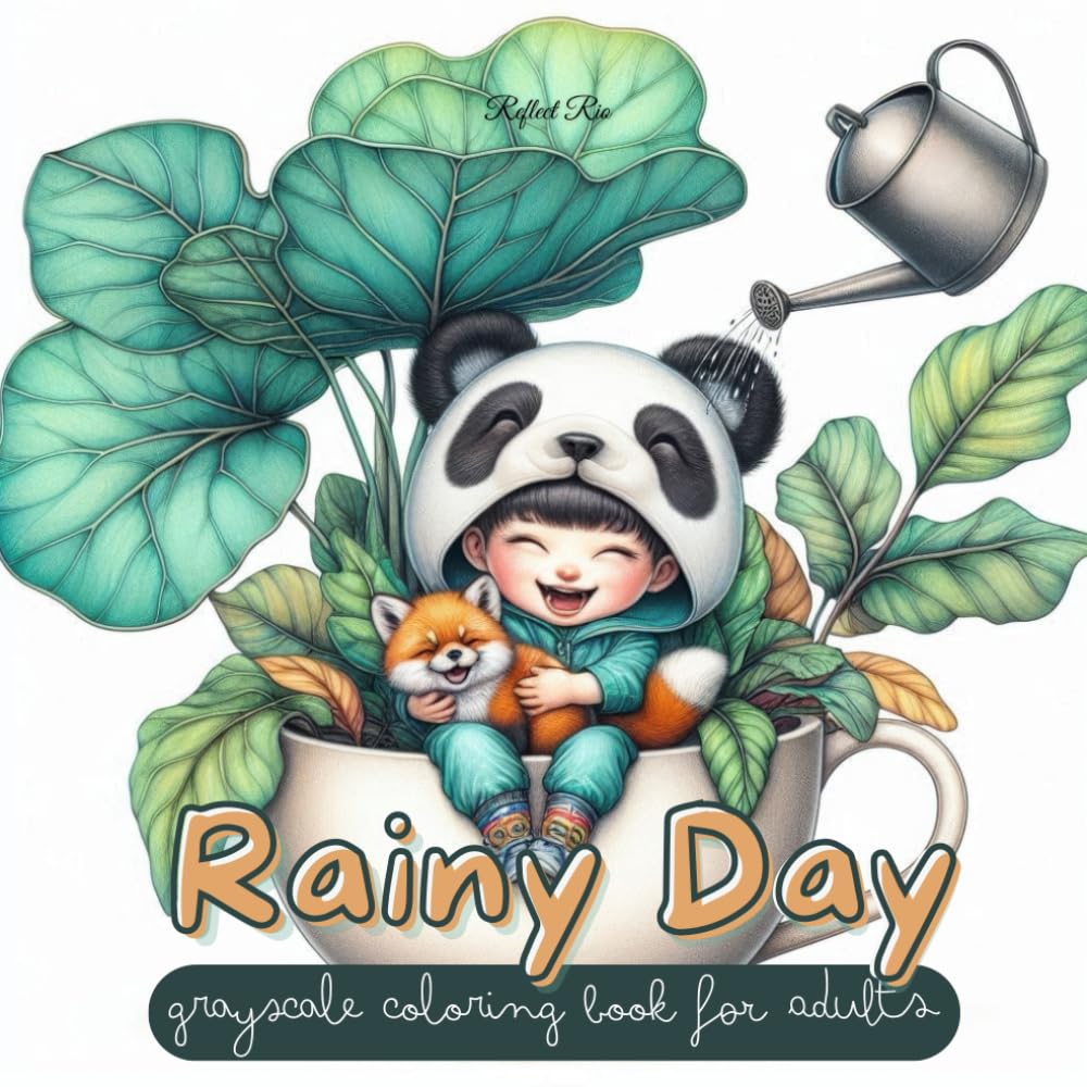 Rainy Day Coloring Book: Relaxing Grayscale Coloring Book with Adorable Kids, Giant Tea Cups & Tiny Rainy Day Worlds (Magical World Inside A Little Thing)