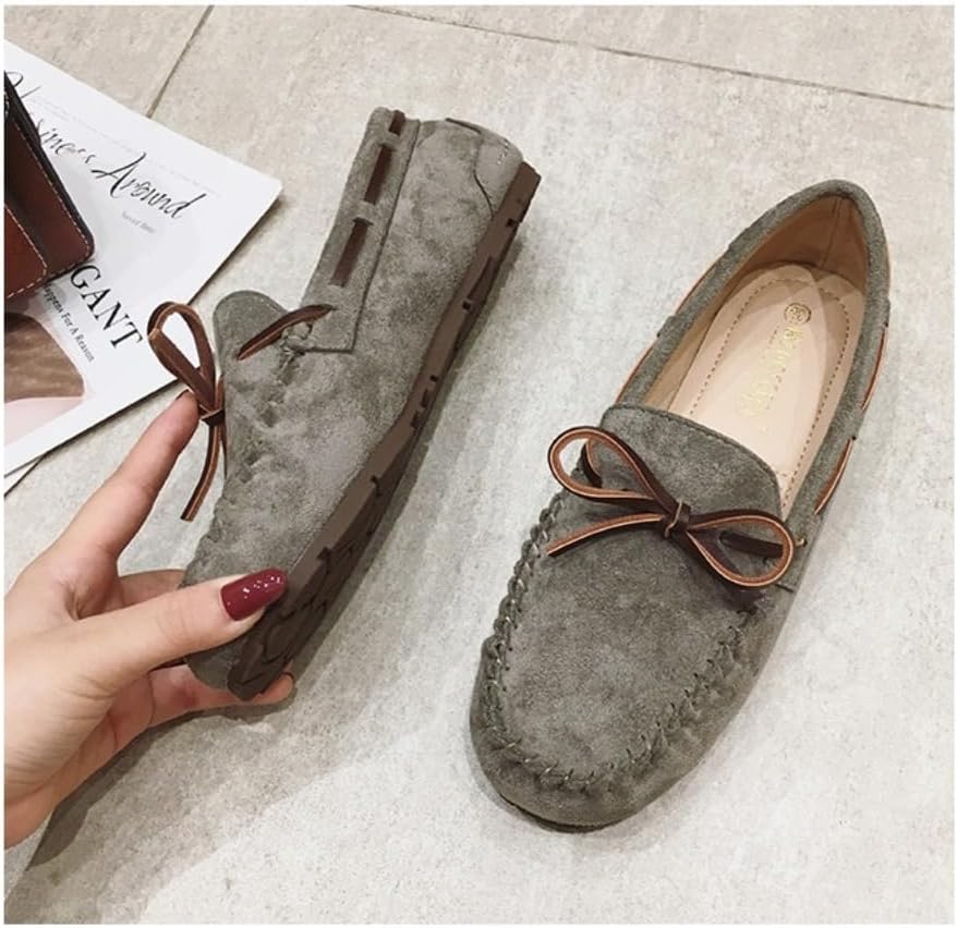 [Sailozai] レディース ソフトレザーフラットシューズ、フリース裏地、秋冬、カラーブロック、リボン、カジュアル、軽量、シンプ