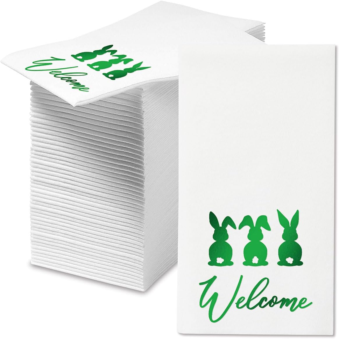 Lillian Vernon Easter Bunnies Guest Towels, Linen Feel Disposable Set for Bathroom, Wedding, & Party - Pack of 100, 13"x17" Open, 4.5"x8.5" Folded-Gold