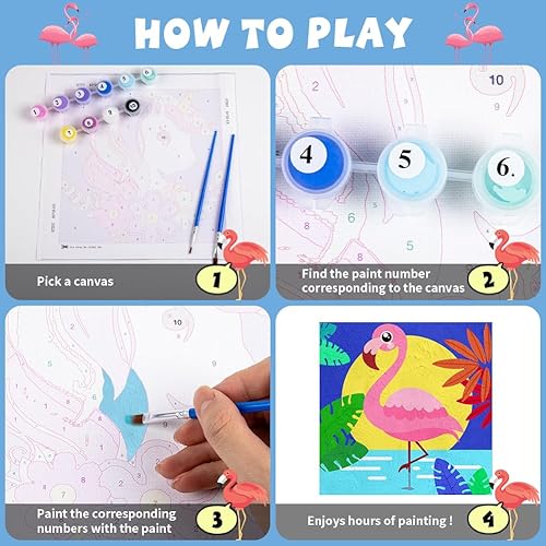 Miniatura 25 de QEUOYSS 4 pinturas por números para niños de 8 a 12 años, juego de pintura DIY para niñas, niños, adultos, manualidades principiantes para niñas