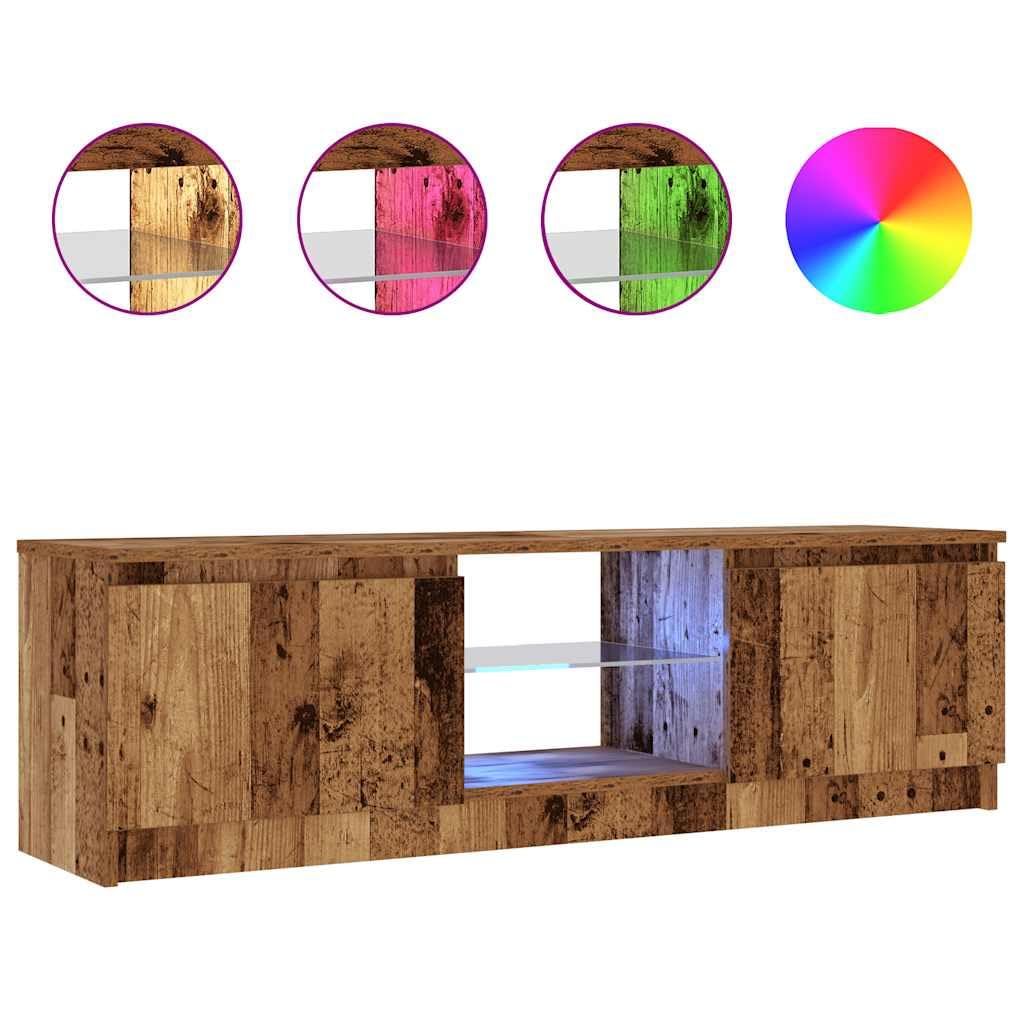 Szafka TV z diodami LED, wygląd starego drewna, 120 x 30 x 36 cm, wytrzymała uniwersalna podstawka pod telewizor do salonu, konsola medialna z oświetleniem RGB, uniwersalny stojak na telewizor