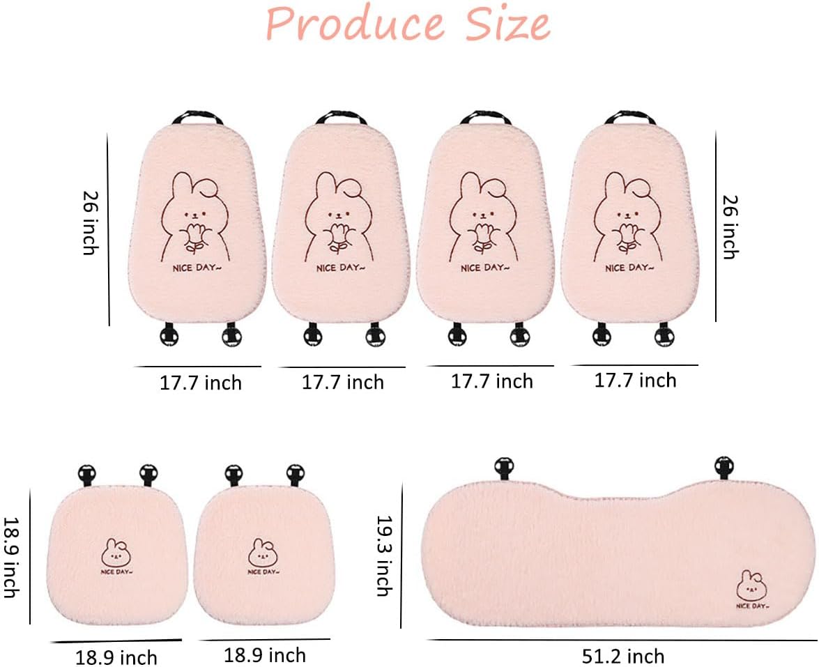 acdiac Universal Cute Bunny/Bear Car Seat Cover Cushion Fuzzy Cozy Cartoon Auto seat Pads (Bunny, 7pcs/seat)