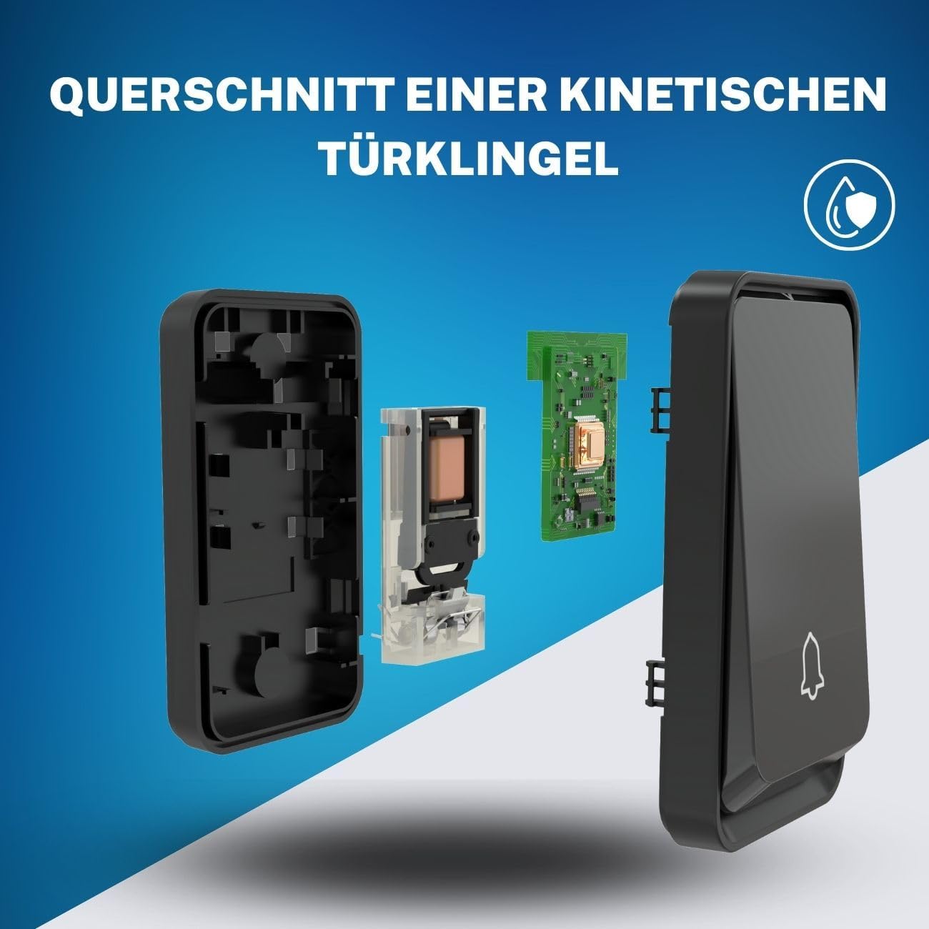 Funkklingel Set, batterielos, 1 Sender, 4 Empfänger | Keine Batterien erforderlich, 200 m Reichweite, IP55, 51 Melodien, 4 Lautstärken, LED-Anzeige, einfache Montage