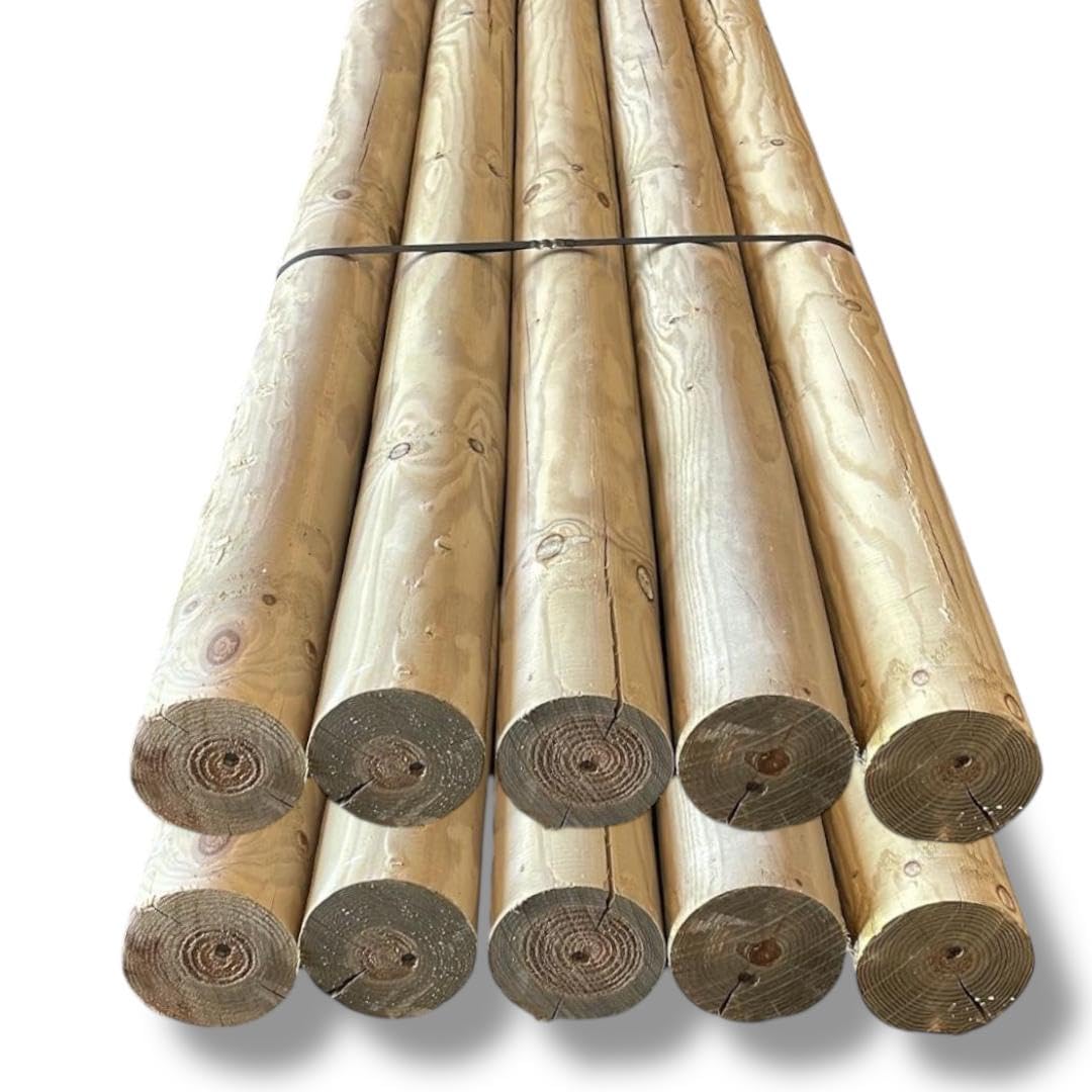 Pack 10 postes redondo de pino tratado 80x2000 mm | postes redondo de pino tratado