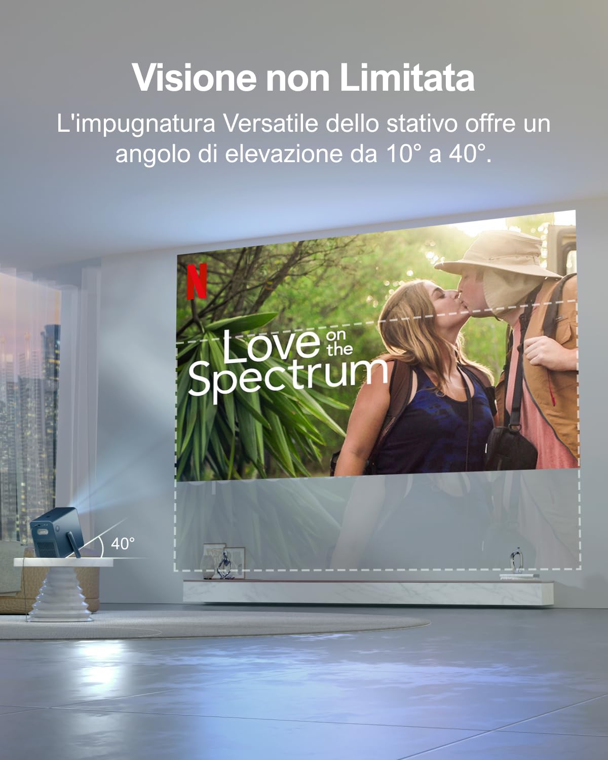 Ultimea Proiettore 2025, 4K Home Theater Supportato, Smart per Cellulare, Esterno, Bluetooth, Wi-Fi, Correzione Trapezoidale 6D, Android TV, Netflix, 1000 Lumen Ansi, Audio Dolby, Poseidon E40