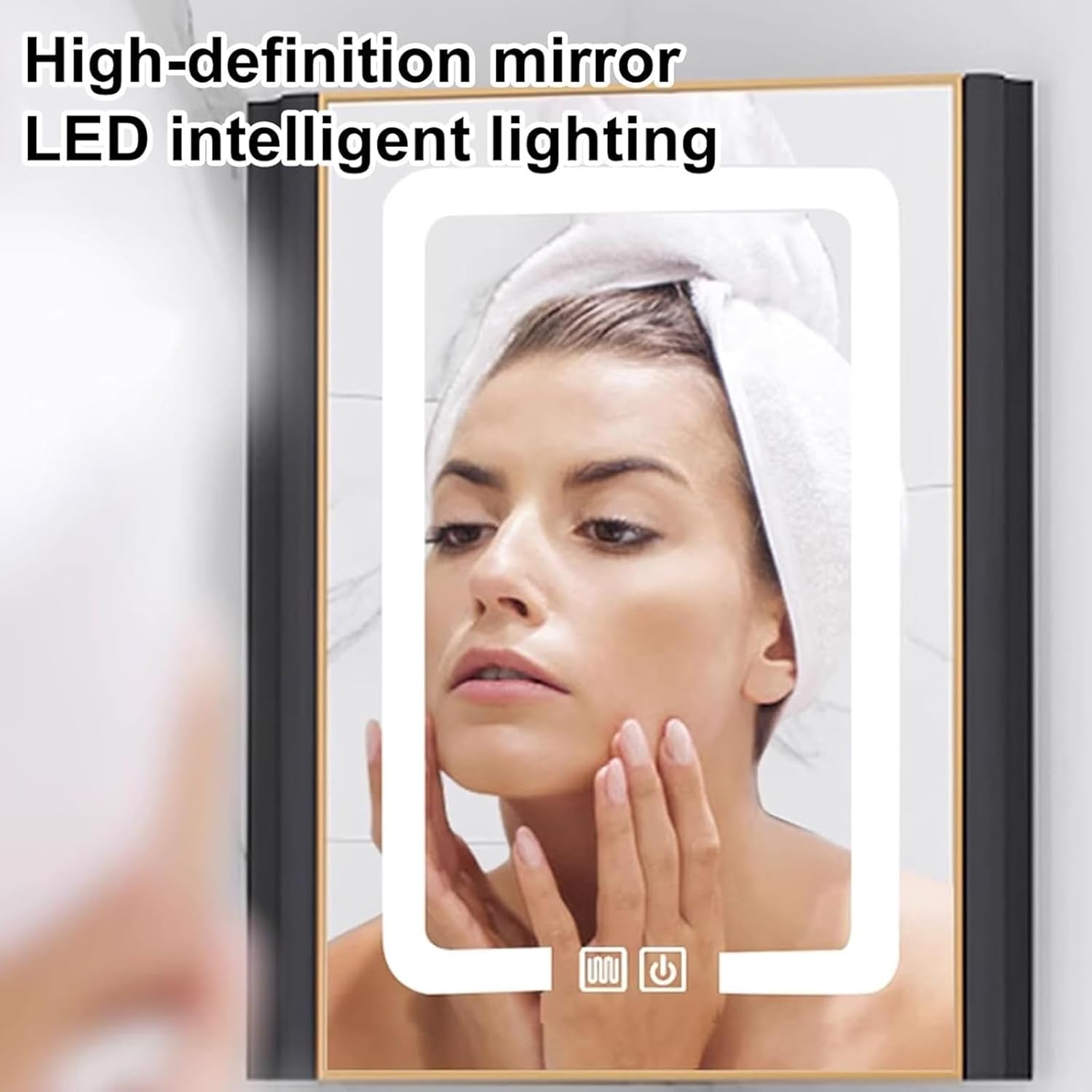 Corner Ceramic Sink Corner Bathroom Vanity Corner Vanity with Sink and Mirror Cabinet LED Mirror w/Anti-Fog Wall Mounted Bathroom Sink Cabinet Modern Bathroom Storage Cabinet for Small Space(White)