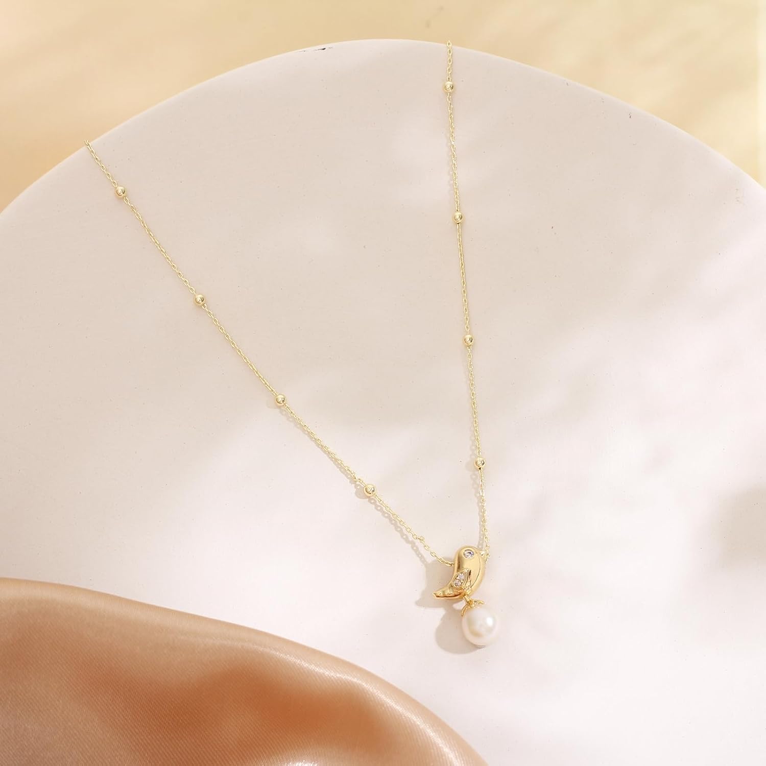 Pearl Necklace for Women - 14K Gold Freshwater Pearl Necklace for Women - Pearl Pendant Exquisite Hand-Cultured Pearl Necklaces - Handmade Necklaces Gift for Women Girls - Image 3