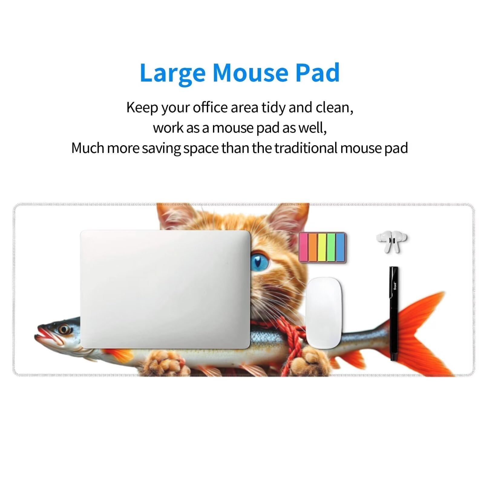 Tappetino Mouse, Tappetino Mouse Gaming Grande XXL 1500x800x3mm Tappetino Scrivania Mouse Pad, Base in Gomma Antiscivolo, Bordi Cuciti,Lavabile, Mousepad per Ufficio e Gaming (Pesce gatto) R-470