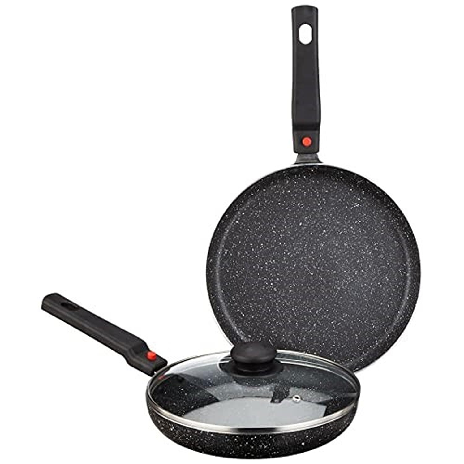 Amazon Brand - Solimo Aluminium 2 Piece Non-Stick Cookware Set with Detachable Handle | Granite Finish | Induction Base | PFOA Free | High Temperature Resistant Exterior Coating | Black