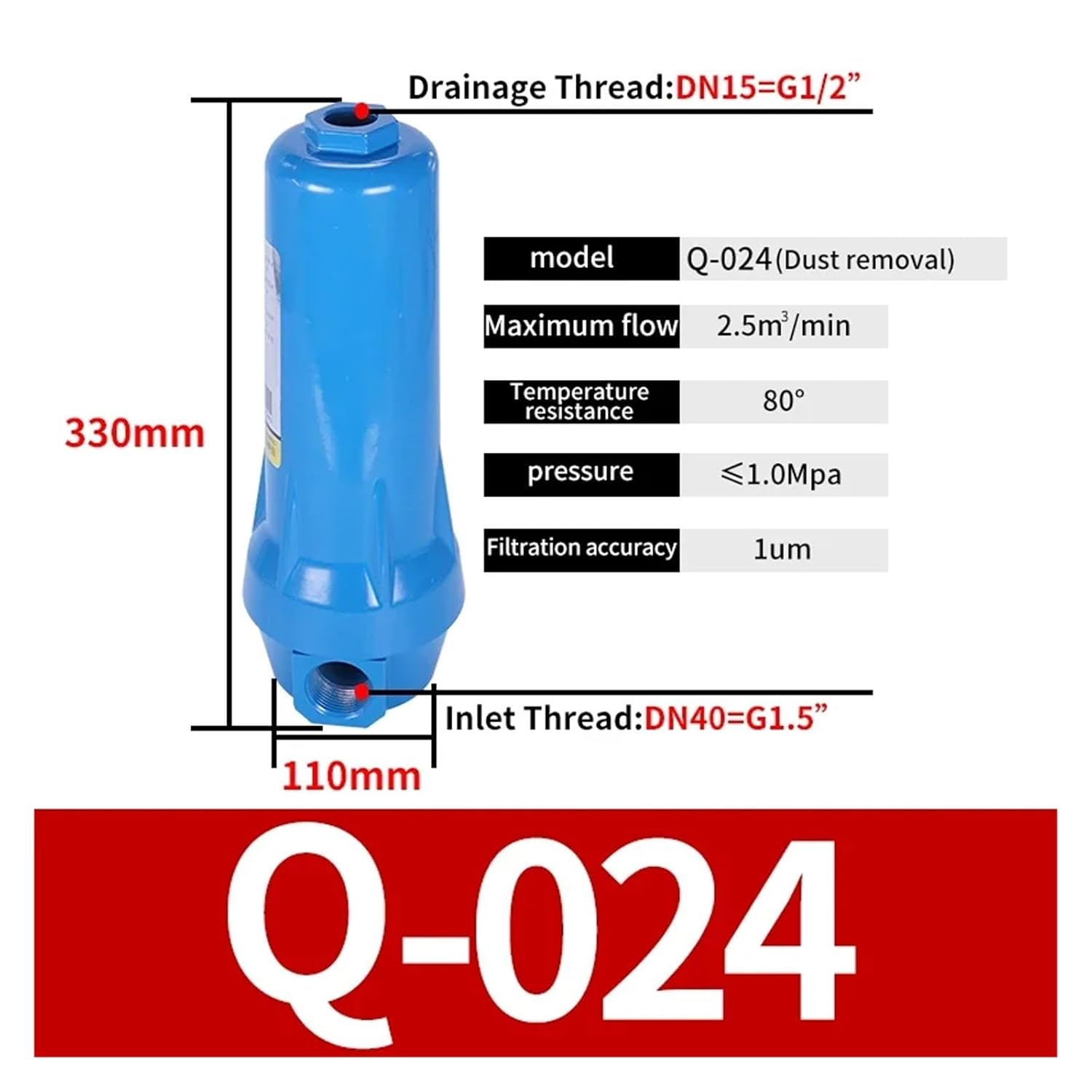 Oil-Water Separator QPSC 015/024/032/060 Air Compressor Accessories Compressed air Precision Filter Dryer(Q-024 DN40 2.4cubic)