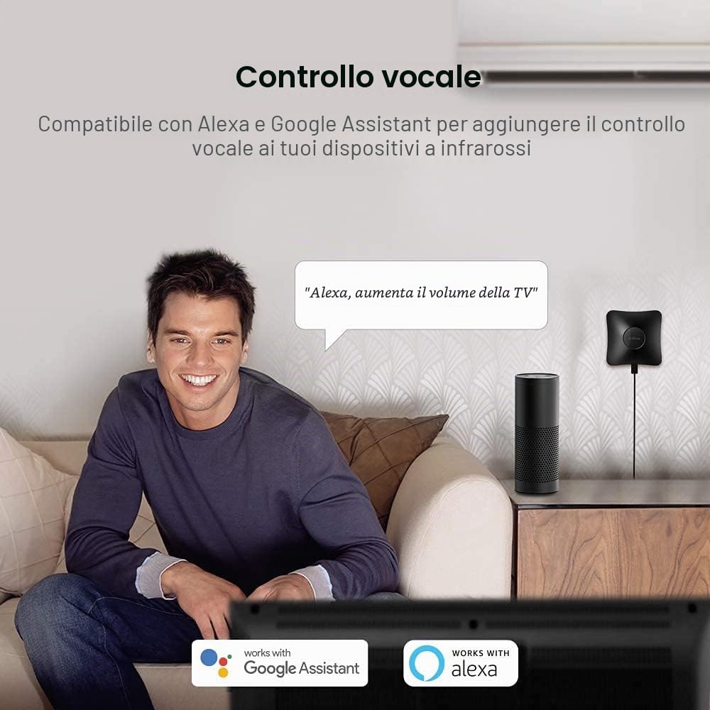BroadLink RM4 pro - Telecomando universale IR e RF 433MHz, apprendimento codici, TV, AC, motori per tende, supporta Alexa