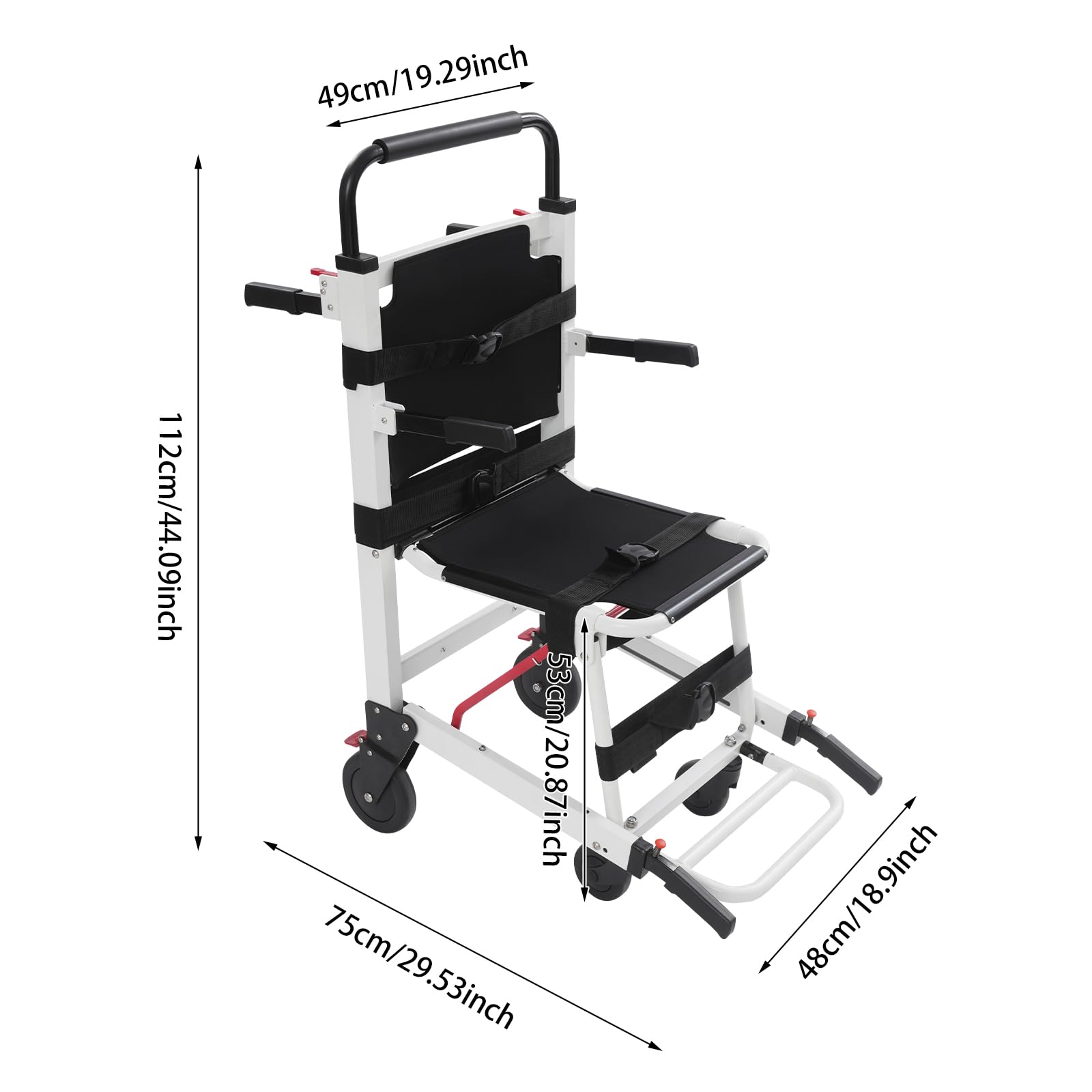 Silla de ruedas 2 en 1, capacidad de carga de 180 kg, ergonómica, con 4 correas para personas con movilidad reducida (blanco, negro)