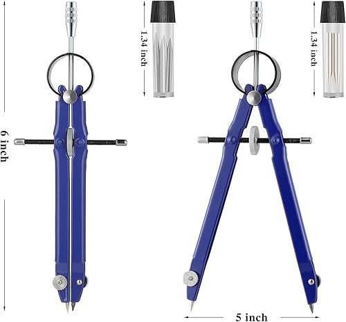 Miniatura 2 de Brújula de geometría profesional, brújula de metal, herramienta de dibujo de brújula, brújula de dibujo, brújula de dibujo con recargas adicionales