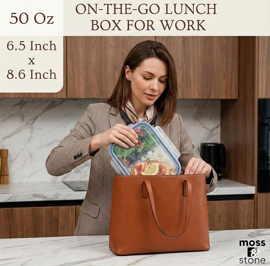 Moss and Stone Rectangular Borosilicate Glass Meal Food Containers - Prep Food Storage Containers Airtight - Snap Locking Lids – Microwave, Oven, Freezer, Dishwasher Safe – with 2 Compartment 2 Pack - Image 5