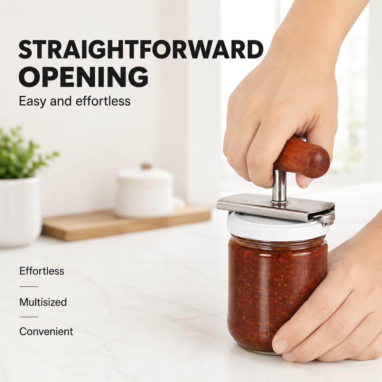 Stainless Steel Can Opener Extra Thick Manual Adjustable Screw Jar Opener with Solid Wood Handle for Seniors Kitchen Gadgets (Brown) image 4