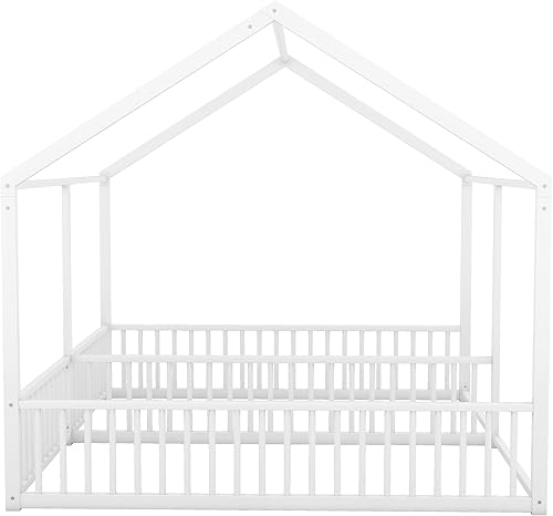 Miniatura 15 de Cama de piso doble para gemelos, cama de casa de tamaño individual para 2 niños, dos camas compartidas, camas de plataforma de casa individual,