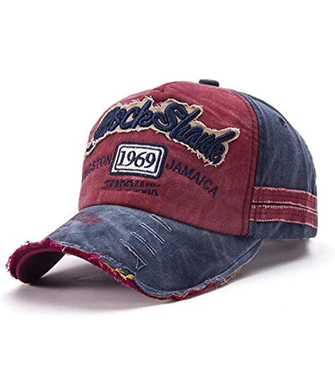 Unisex 1969 Denim Caps | Casual Sports Summer Outdoor Activities Cap for Men and Women | Denim Baseball Cap for Men | Embroidered Vintage Style | Adjustable Running Hat (Blue & Maroon)-image-45