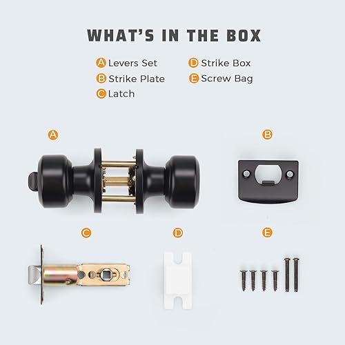 Miniatura 7 de KNOBWELL - Paquete de 6 manijas de privacidad para puerta, color negro mate, con cerradura, para baño y uso interior